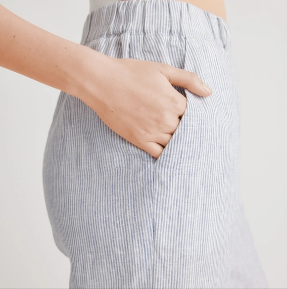 Quince Women's 100% Linen European Cropped Pinstripe Pants. Sz L Lagenlook - Picture 4 of 9